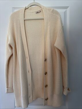 Faherty Cream Ribbed Button-Front Cardigan